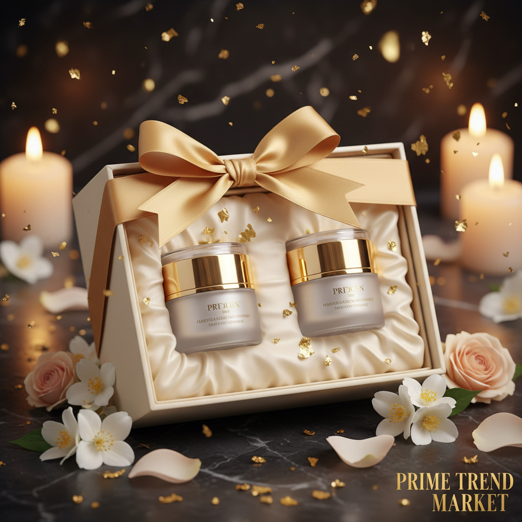 Luxury Face Massage Cream 2-piece set in cream satin gift box with gold ribbon