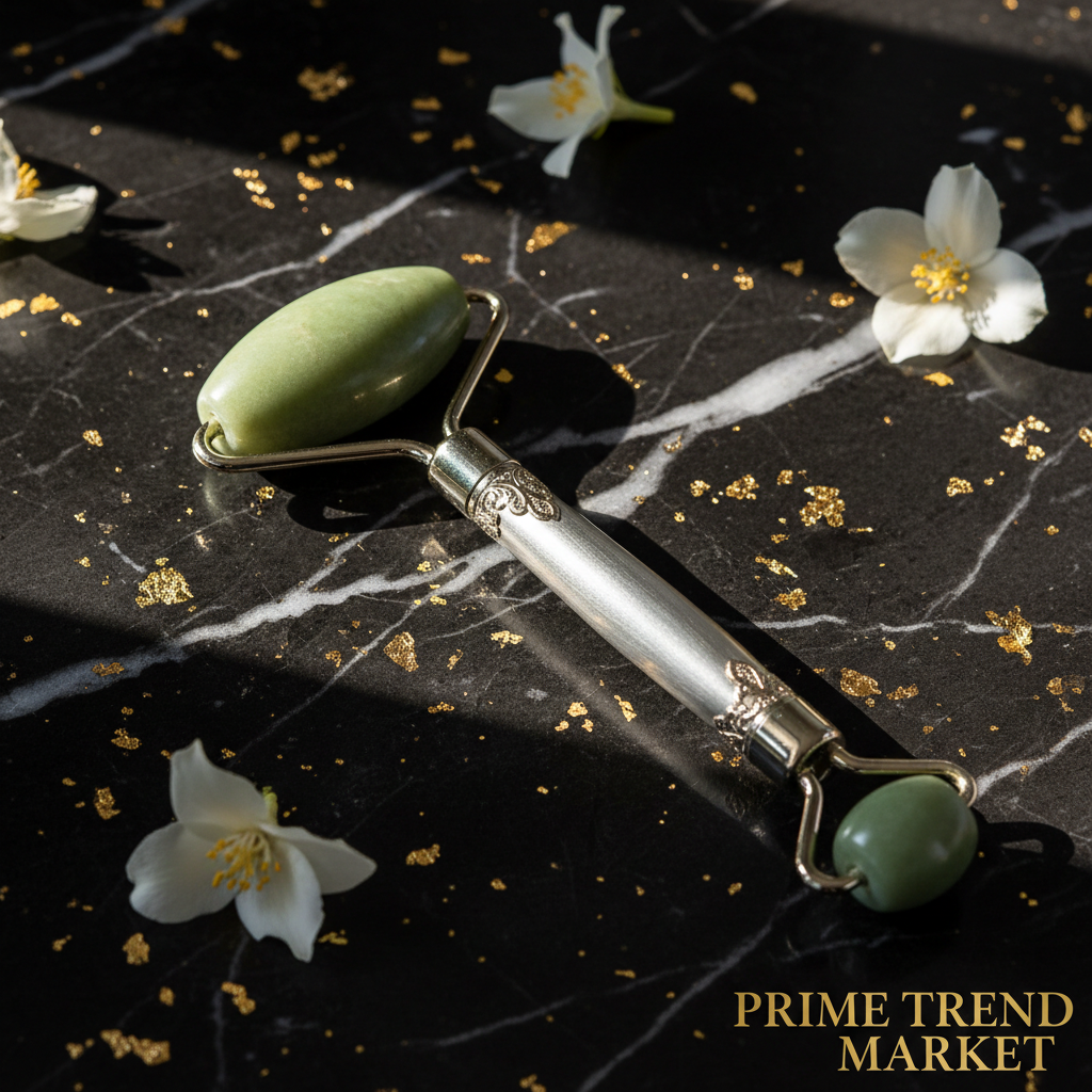 Luxury Electric Jade Roller Silver Close-Up Detail