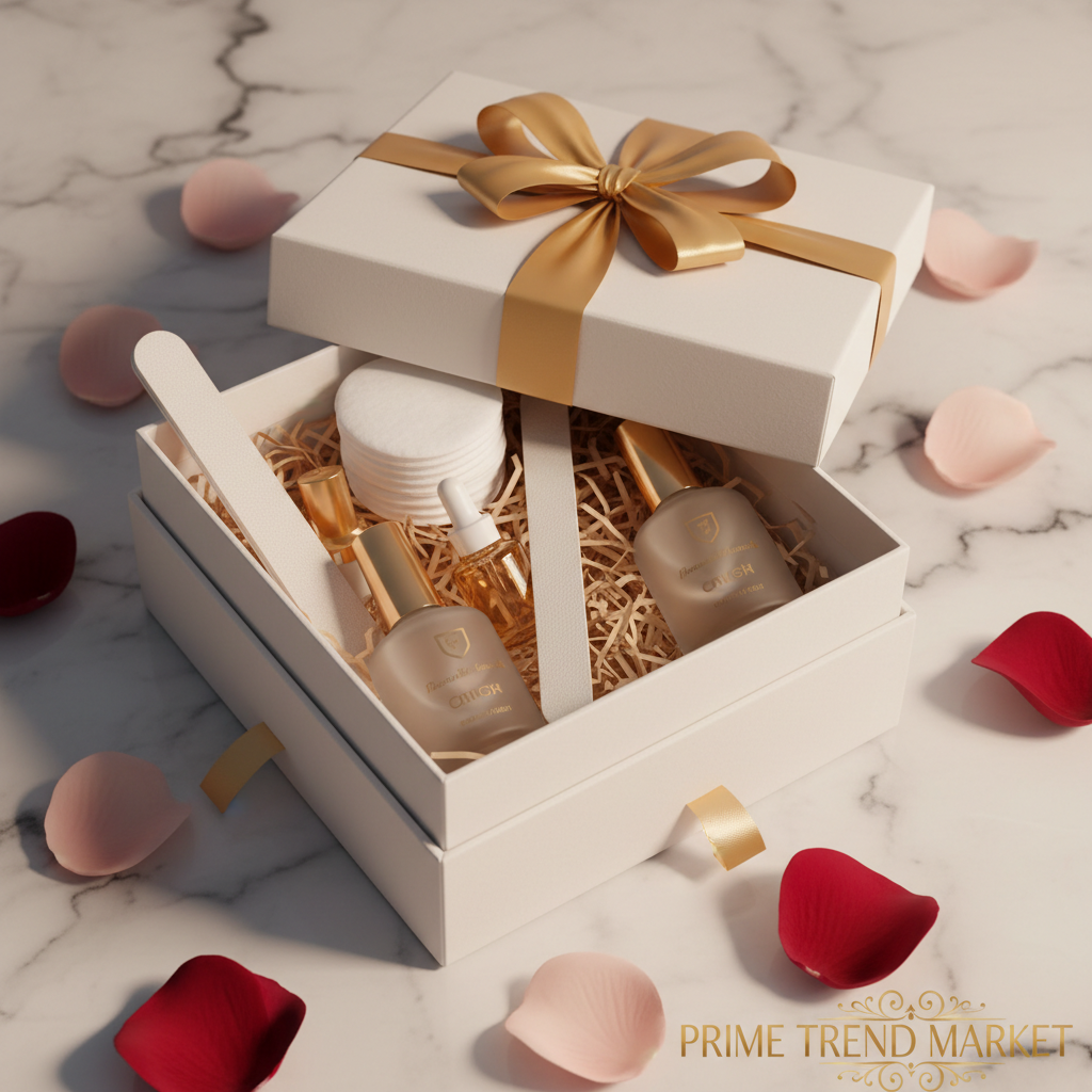 Nail care gift set concept with remover and accessories in luxury box