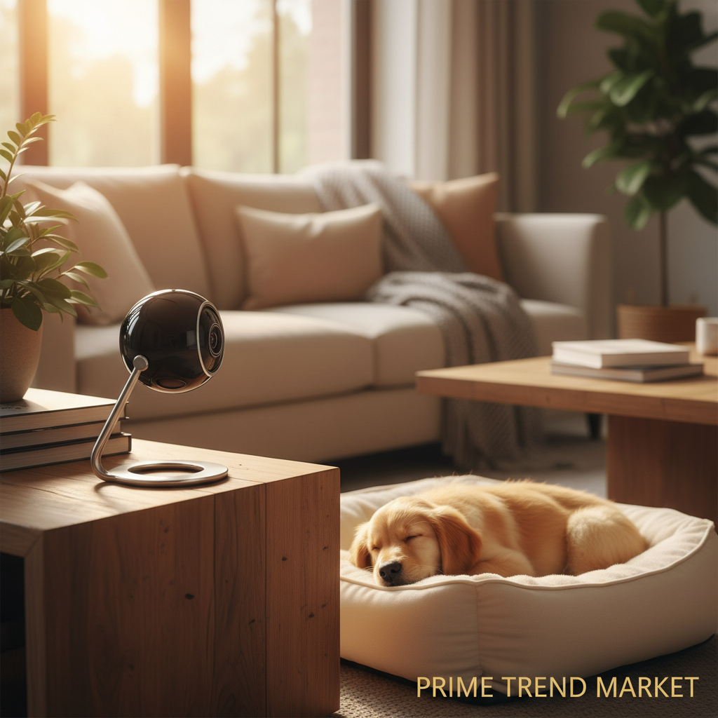 A8 HD Pet Camera monitoring sleeping golden retriever puppy