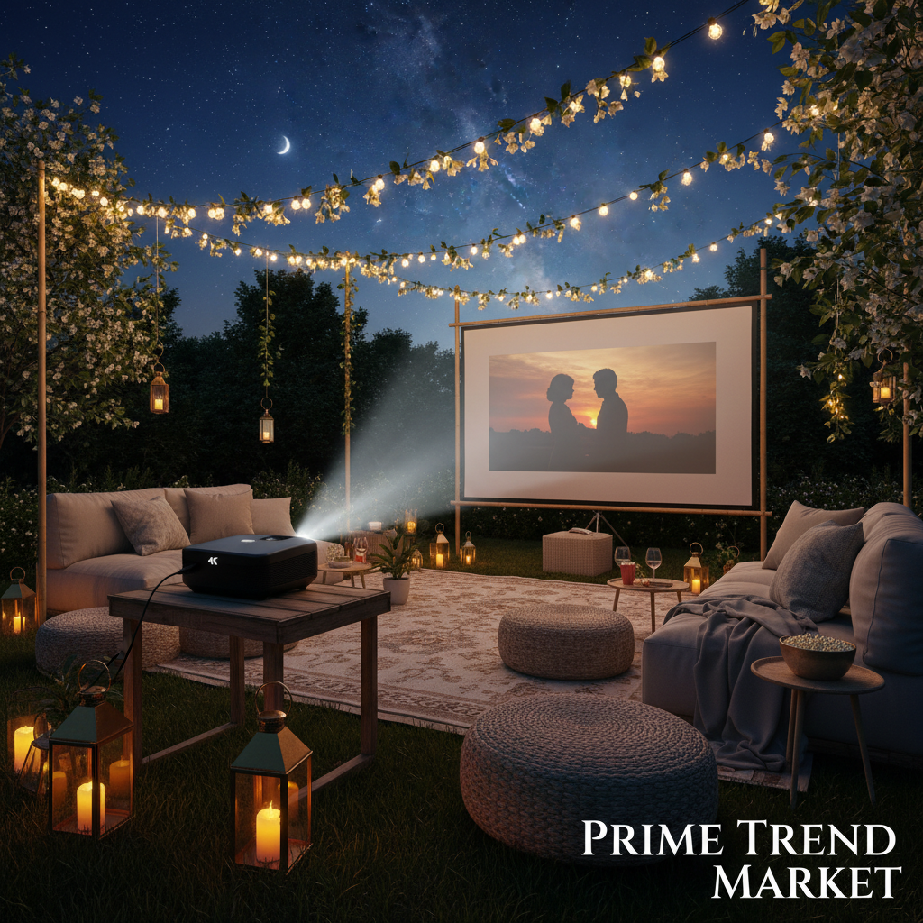 4K smart projector outdoor backyard cinema night under the stars - Prime Trend Market