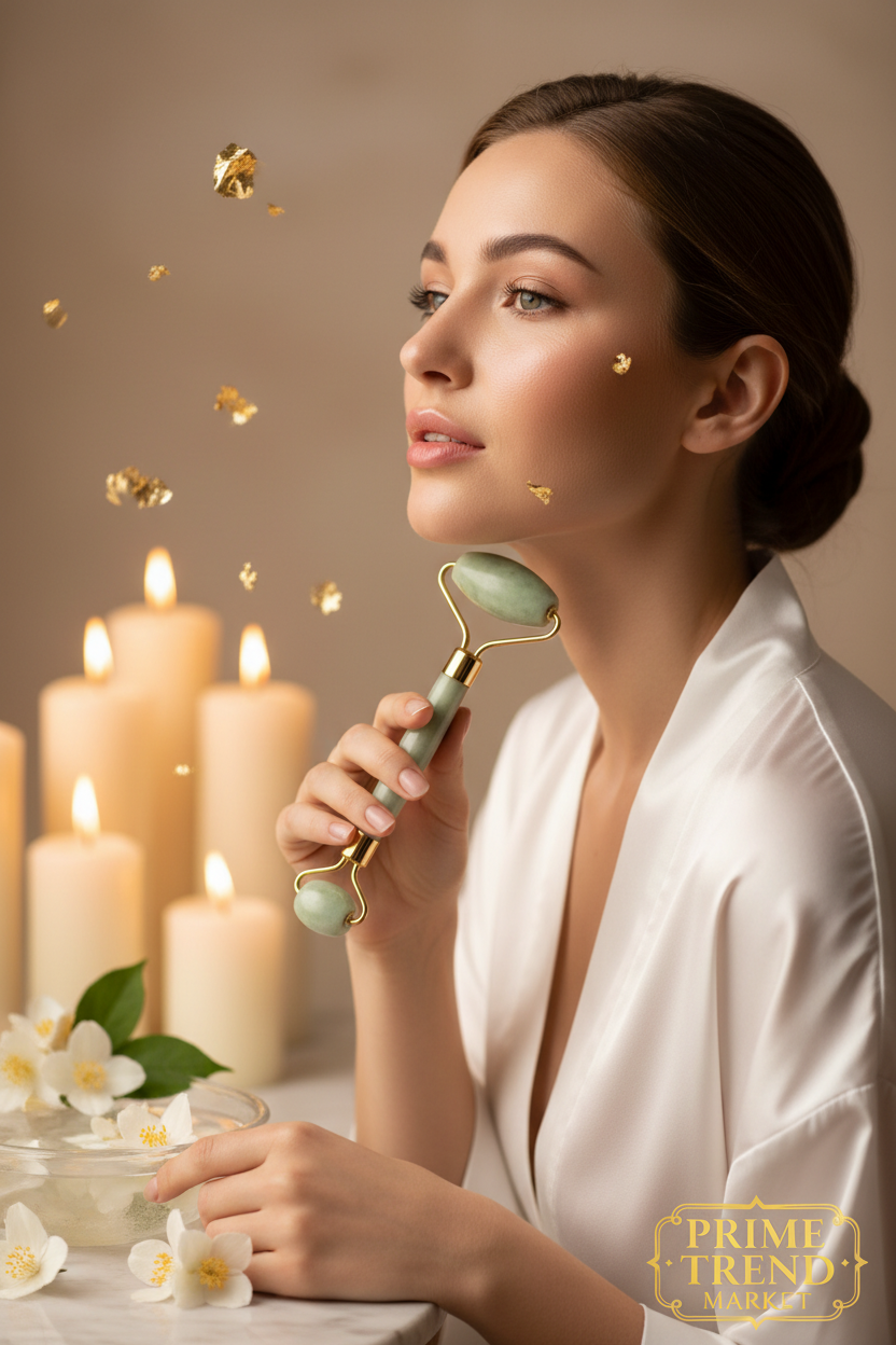 Luxury Electric Jade Roller Model Campaign Shot