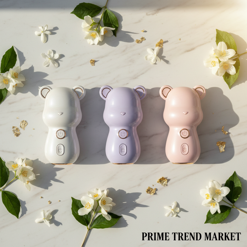 Luxury Bear-Face EMS Device all 3 colors Pearl White Purple Baby Pink trio flatlay