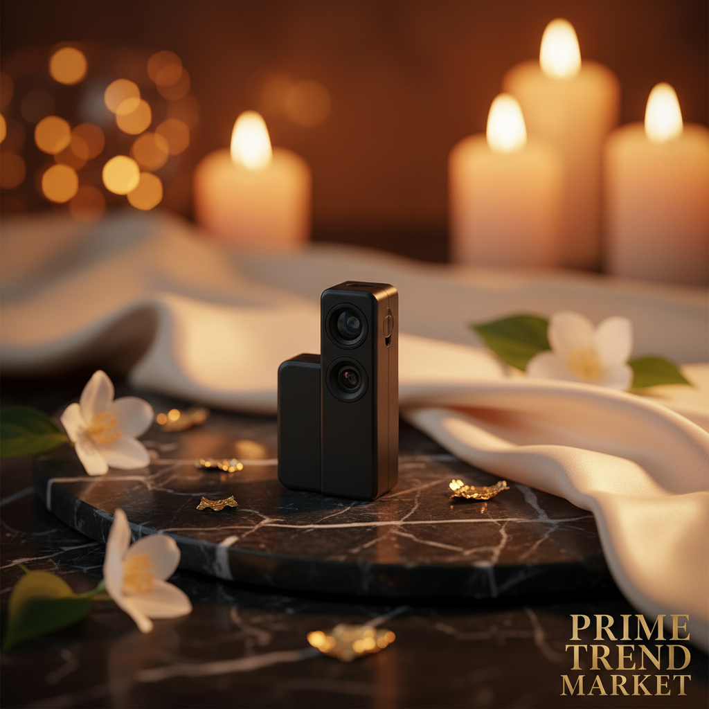 Mini Thumb Camera - Black on dark marble with jasmine and gold accents