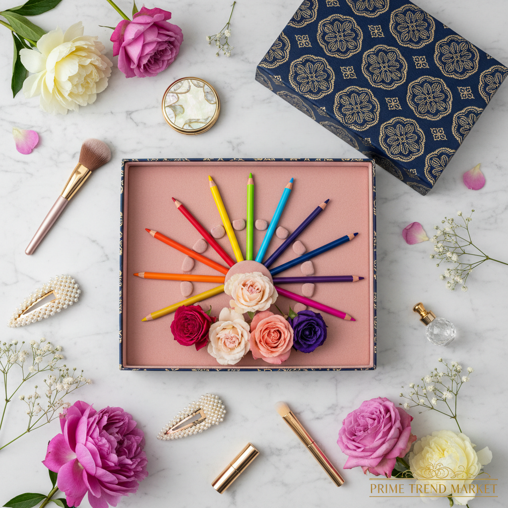 Colorful eyeliner gift set flat lay