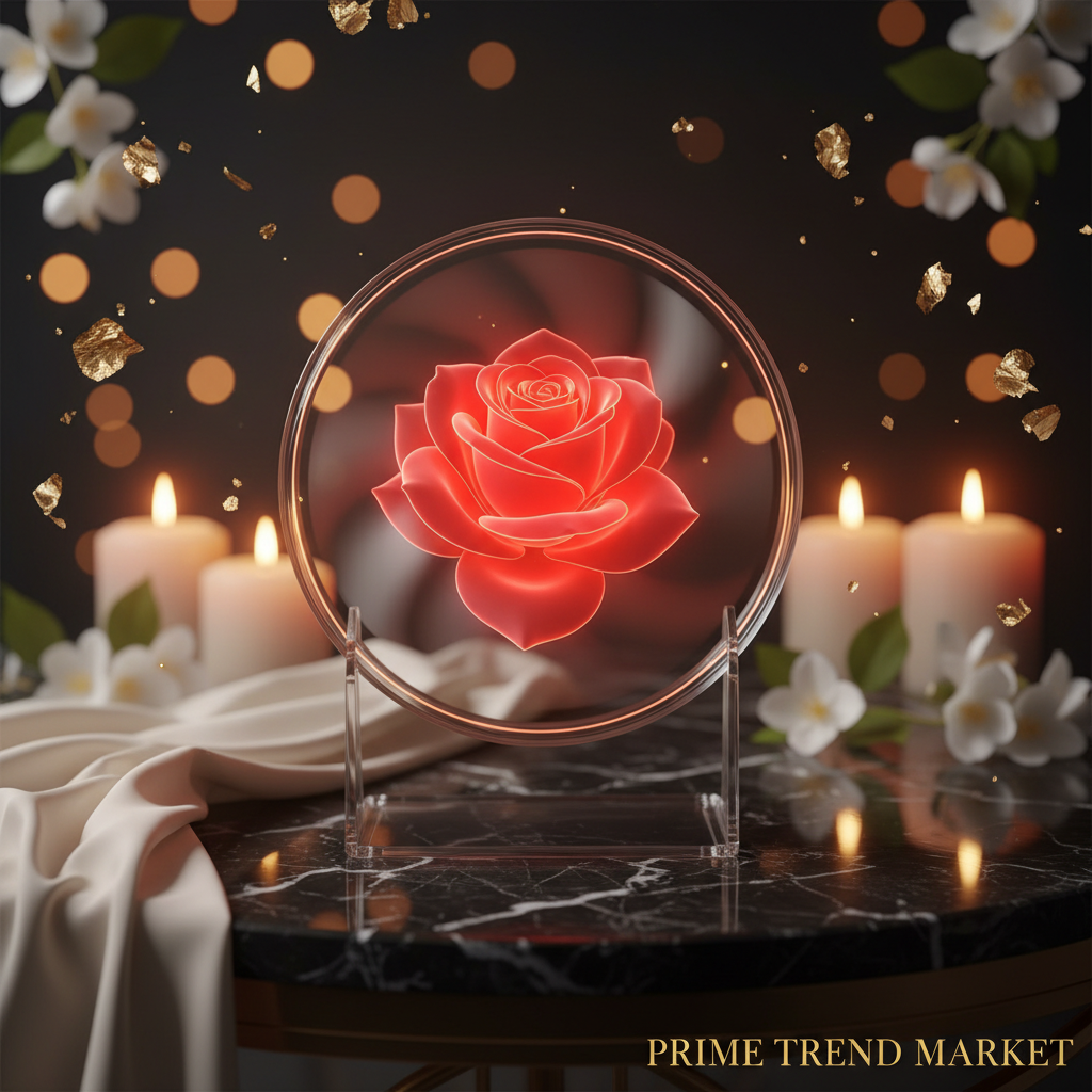 3D Holographic Projection Fan Display – Glowing Red Rose Hologram