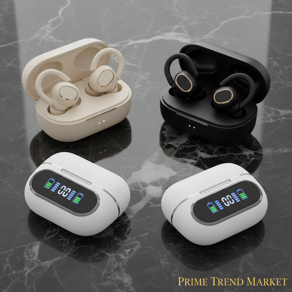 Open Ear Sport Earbuds Bluetooth 5.4 with LED Charging Case on Dark Marble — Prime Trend Market