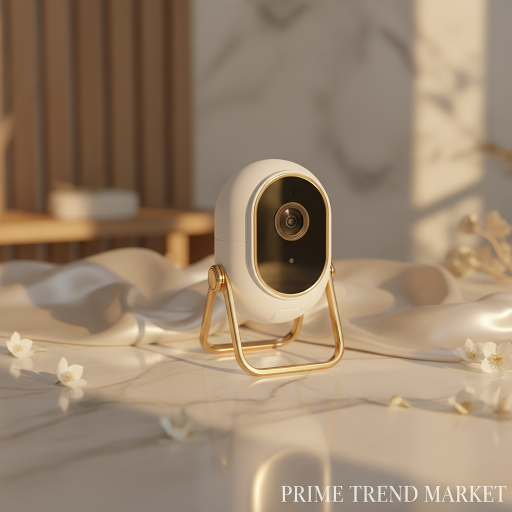 GuardView HD WiFi Mini Camera on cream ivory marble with jasmine