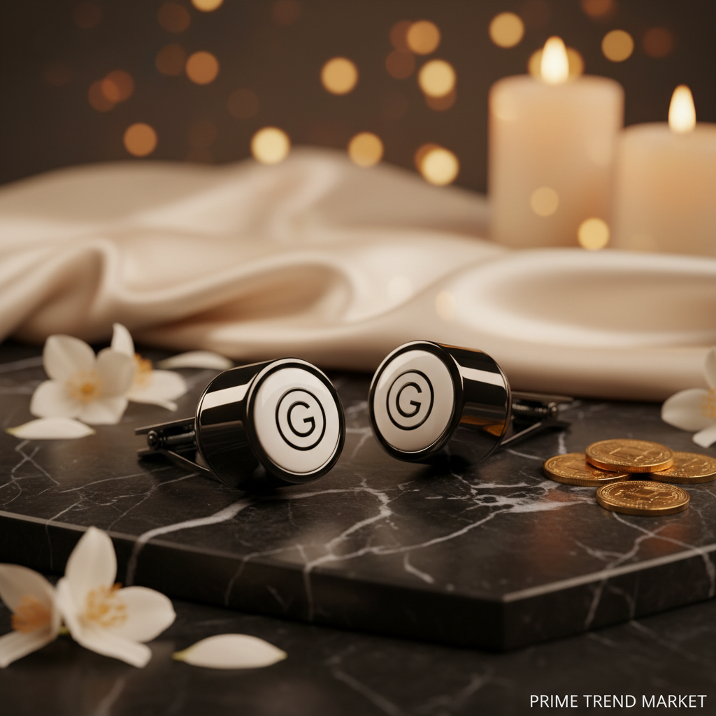Black and white car vent clip aroma diffuser duo on dark marble with jasmine petals