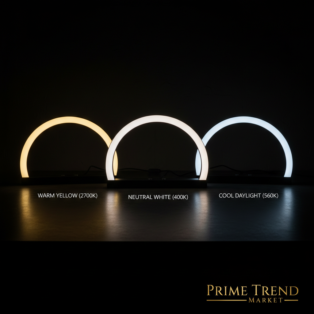 Half moon lamp showing 3 color temperature modes comparison