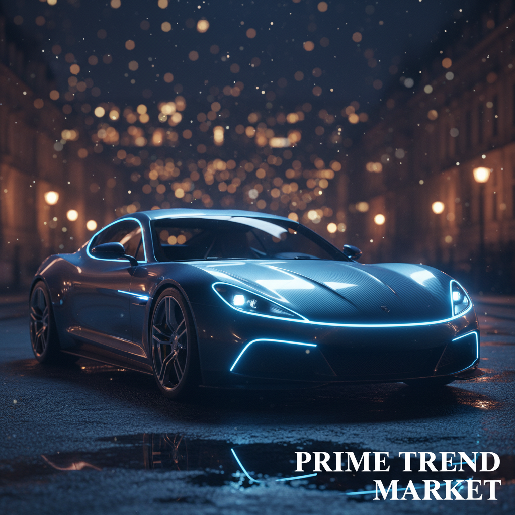 Luxury car with blue LED hood strip at night – Prime Trend Market