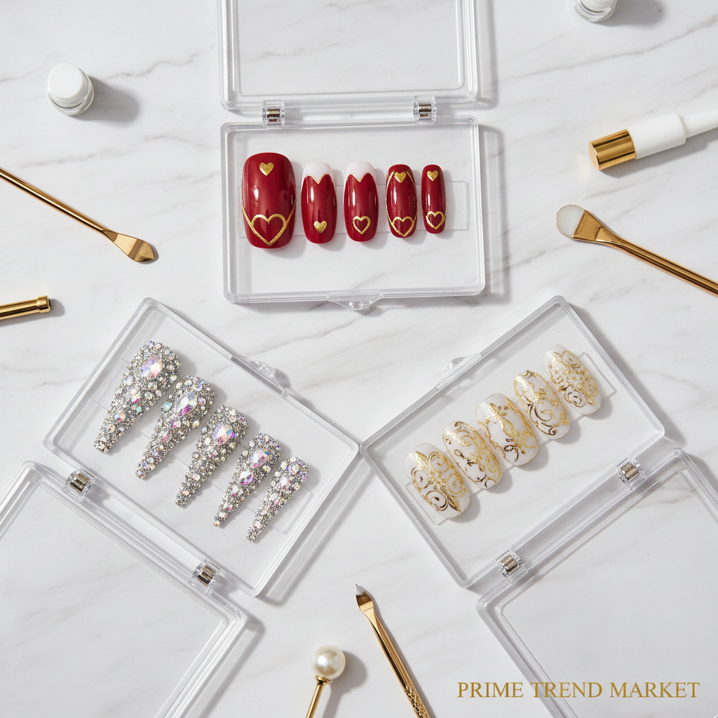 3-Style Nail Wardrobe flat lay on marble