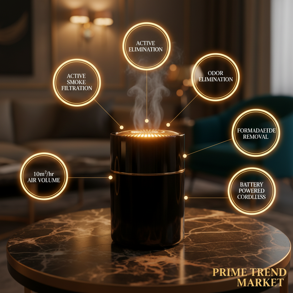 Smart Smokeless Ashtray & Air Purifier — 6 Key Features Infographic