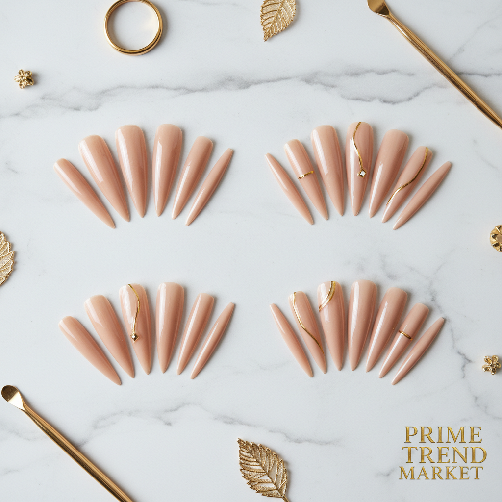 Nude Stiletto Press-On Nails — Flat Lay