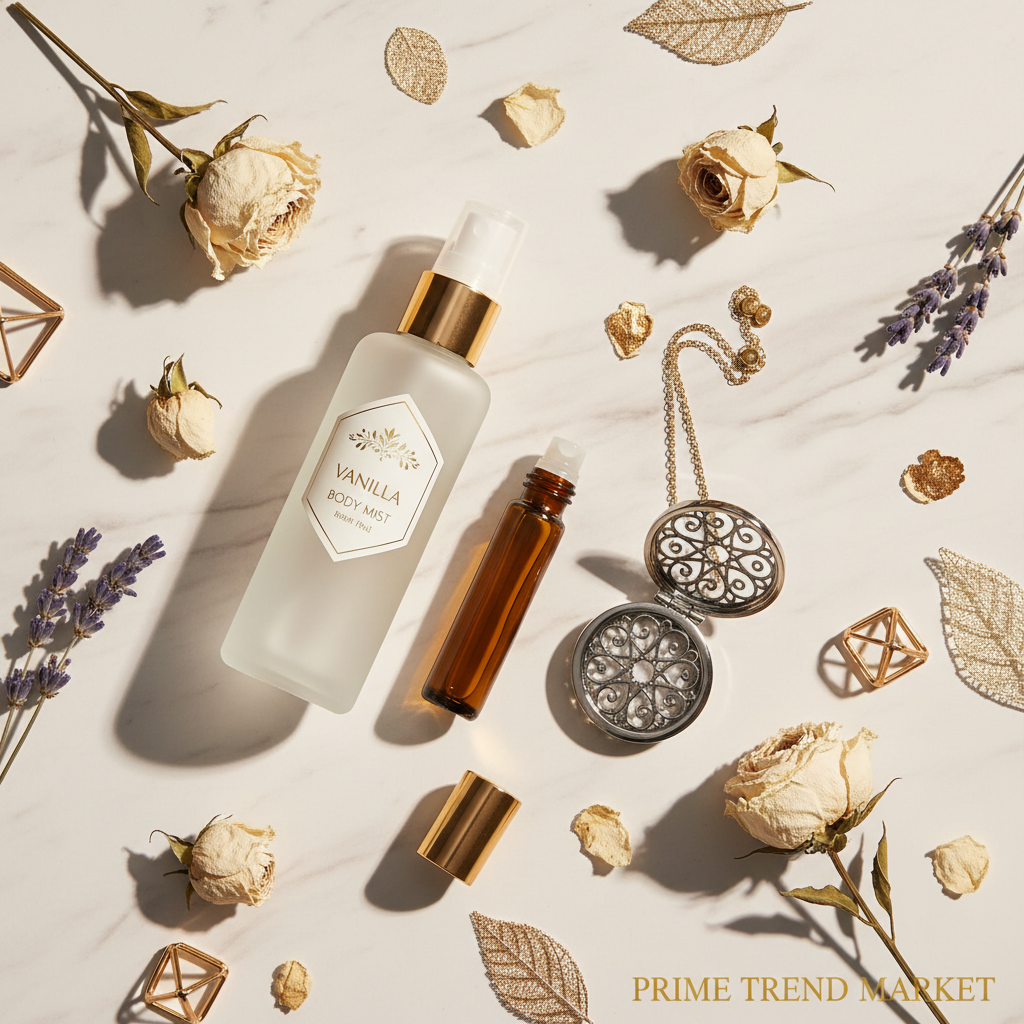 Fragrance Layering Set flat lay on marble
