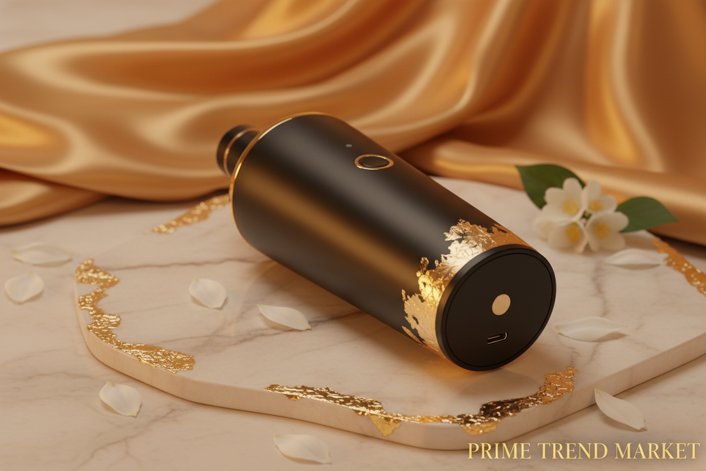 Elegant Blackhead Pore Vacuum Beauty Instrument in black on cream ivory surface