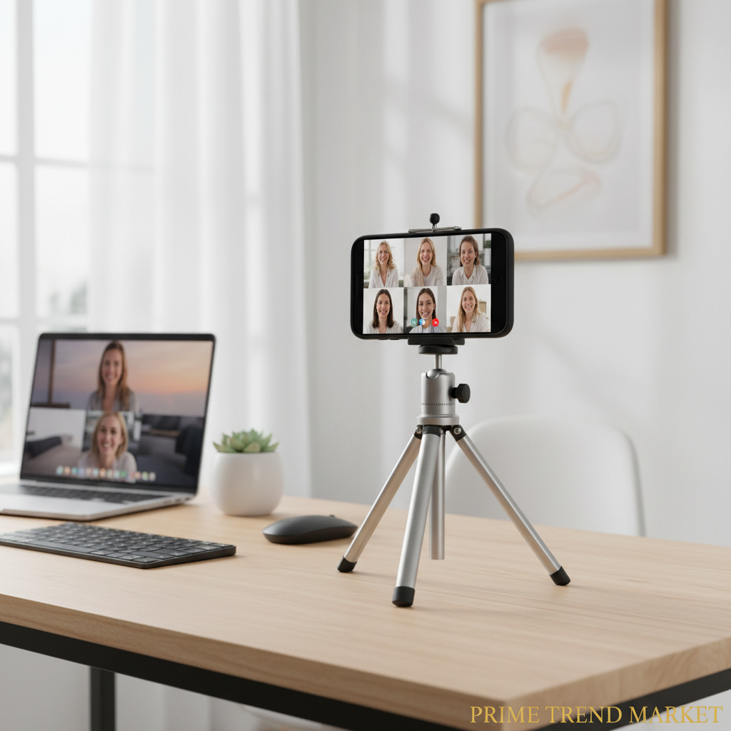 Portable Phone Tripod Set Up on Desk for Video Call Home Office — Prime Trend Market