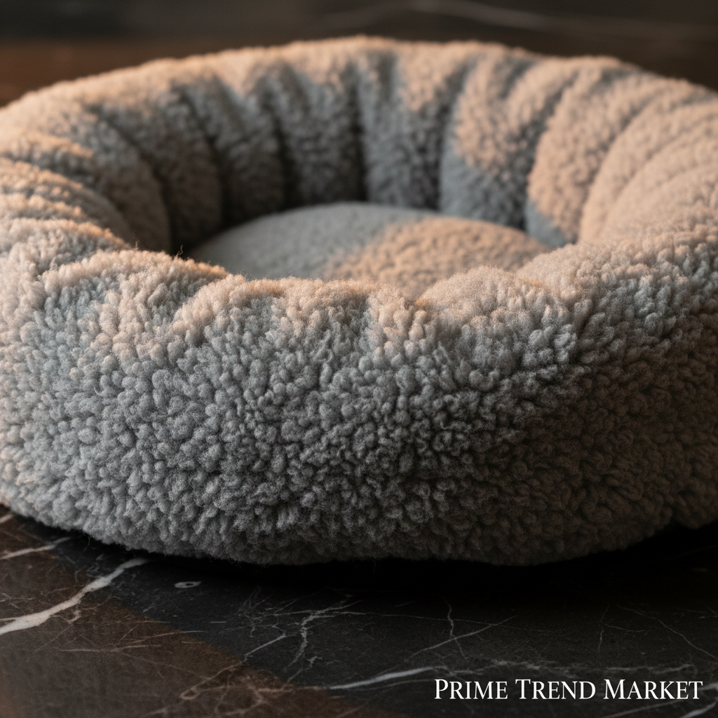 Close-up macro of premium grey lamb wool texture showing ultra-soft plush fibers