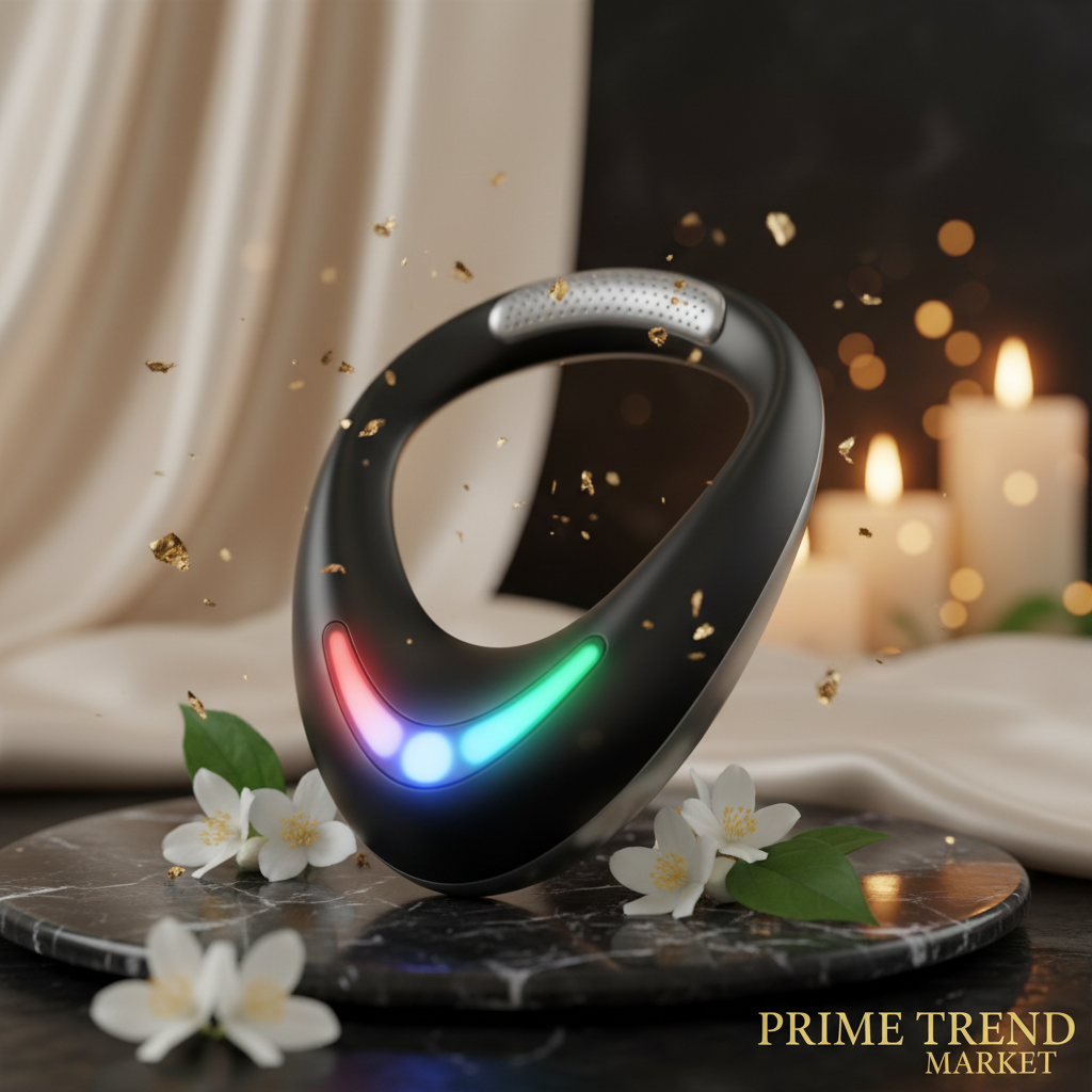 Luxury EMS Neck Device Midnight Black on Dark Marble