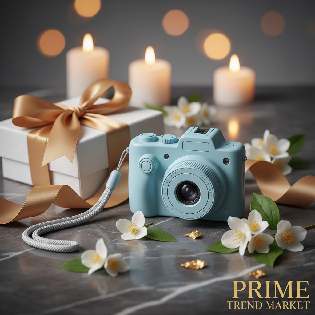 KidShot sky blue gift presentation on dark marble