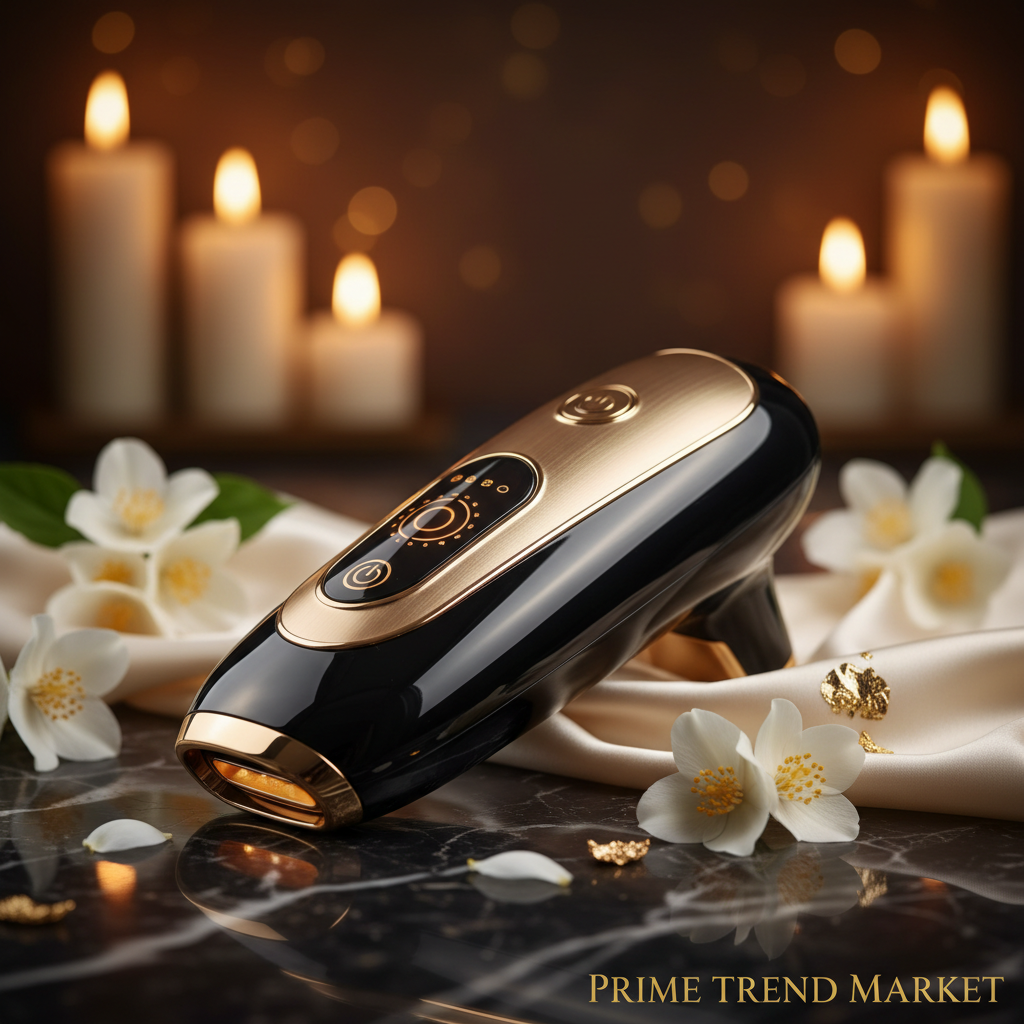Professional IPL Hair Removal Device on black marble with jasmine flowers and gold accents — Prime Trend Market