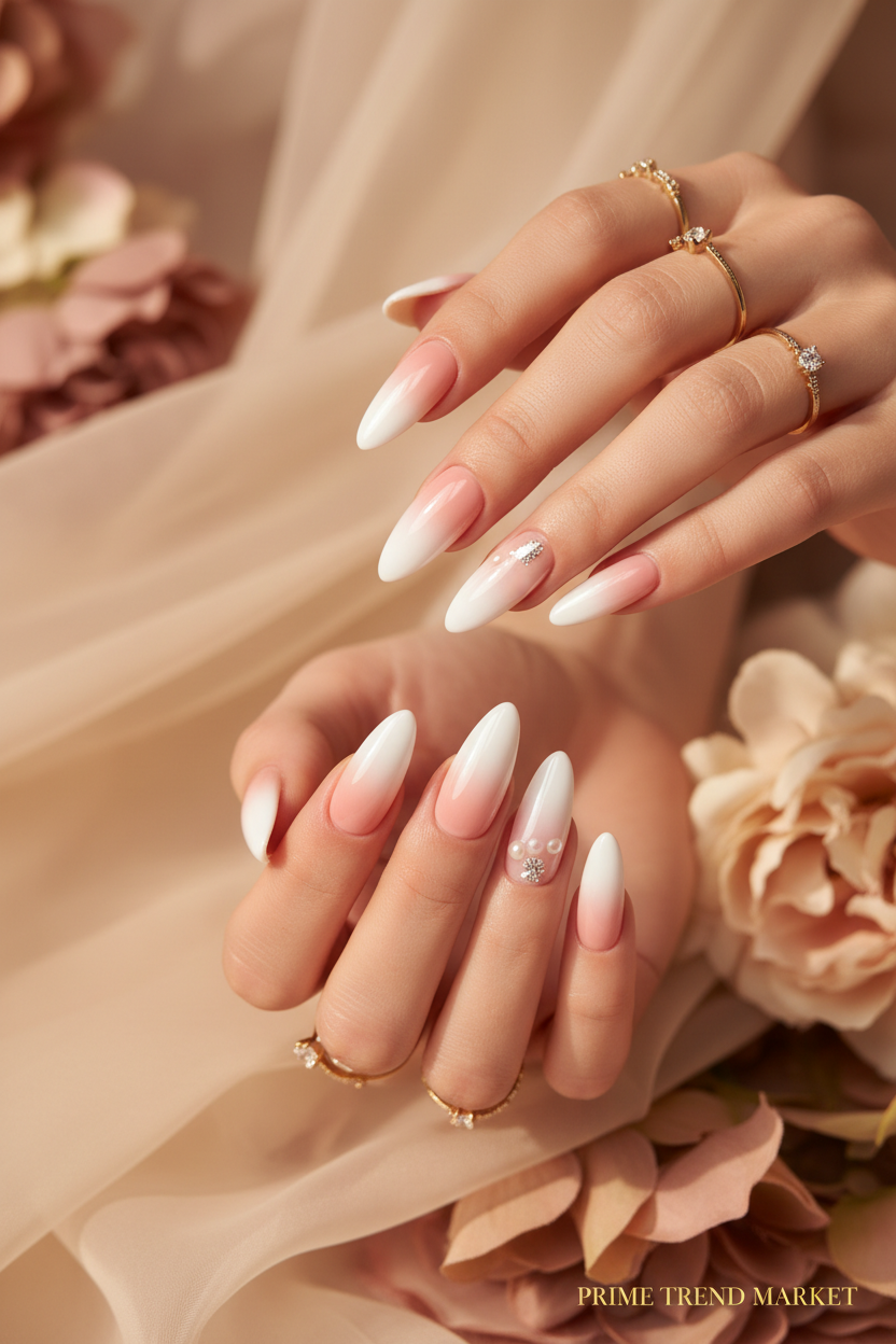 Pearl White Gradient Press-On Nails — Hands Lifestyle