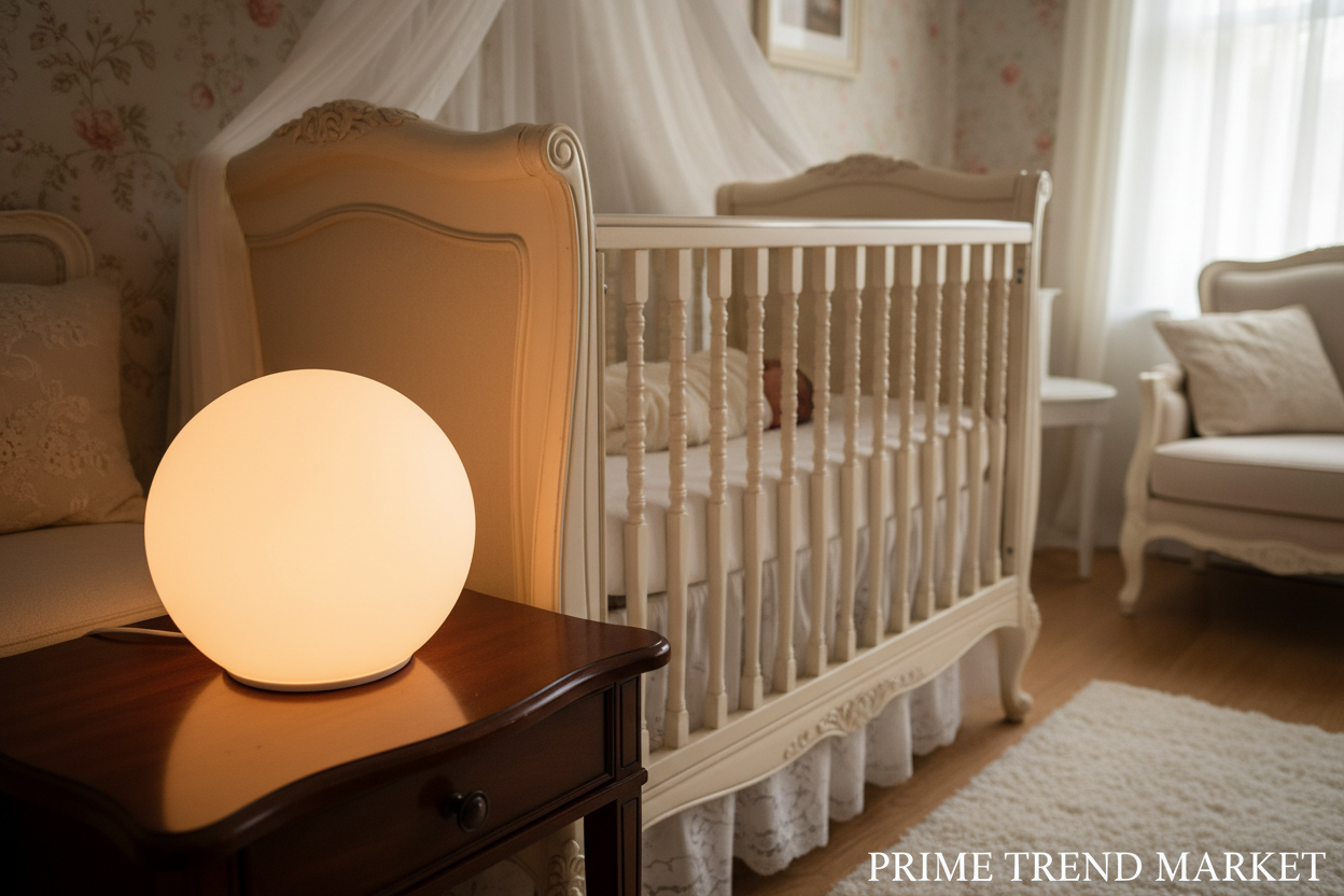 Baby Sleep Aid Night Light in luxury nursery beside crib with sleeping baby — Prime Trend Market