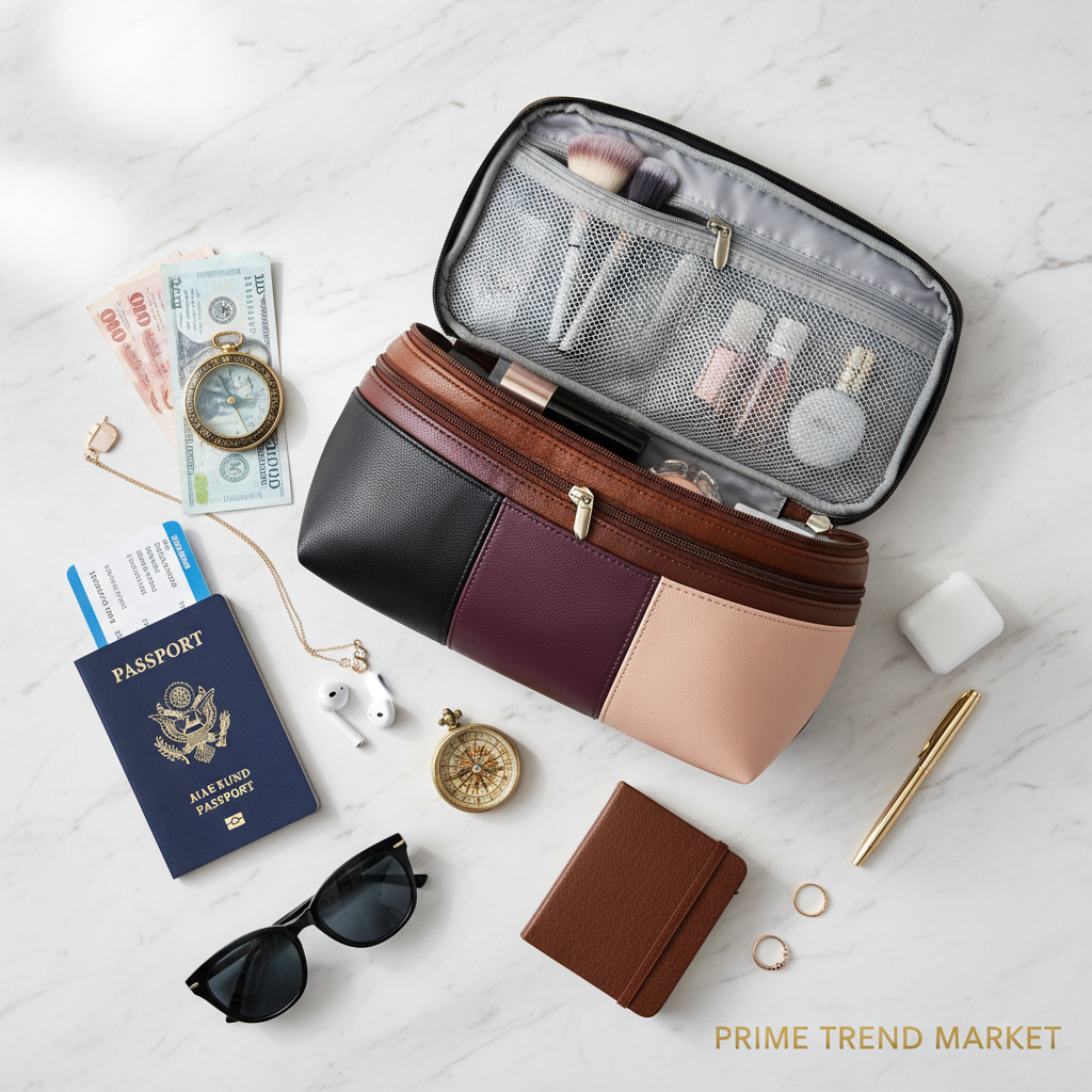 Large multifunction cosmetic bags in multiple colors with passport and travel essentials