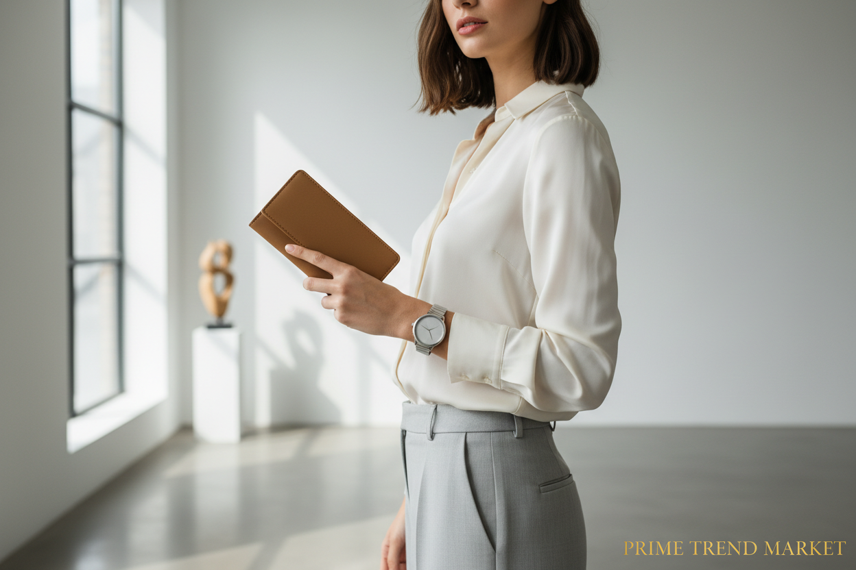 Stylish woman with wallet and smartwatch