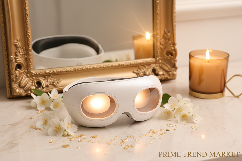 Luxury Smart Eye Massager Ivory Marble Vanity Flatlay