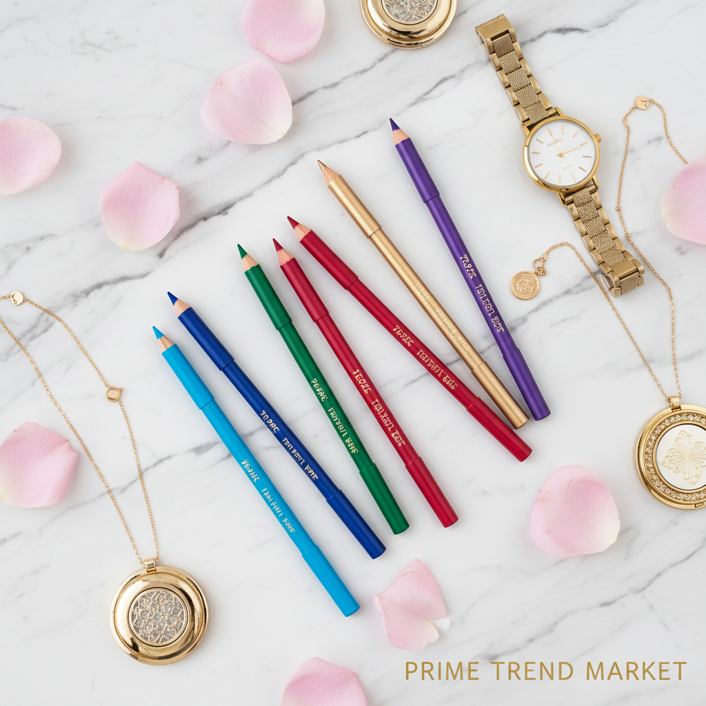 PHOFAY Waterproof Colorful Eyeliner flat lay on marble with rose petals