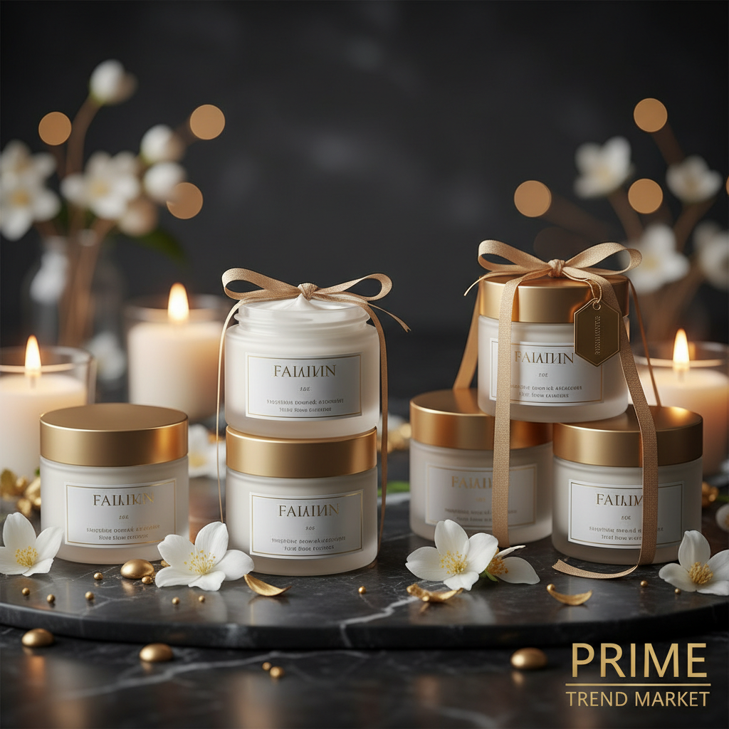 Luxury hydrating body cream bundle set showing 1pc 2pcs and 3pcs on dark marble with candlelight