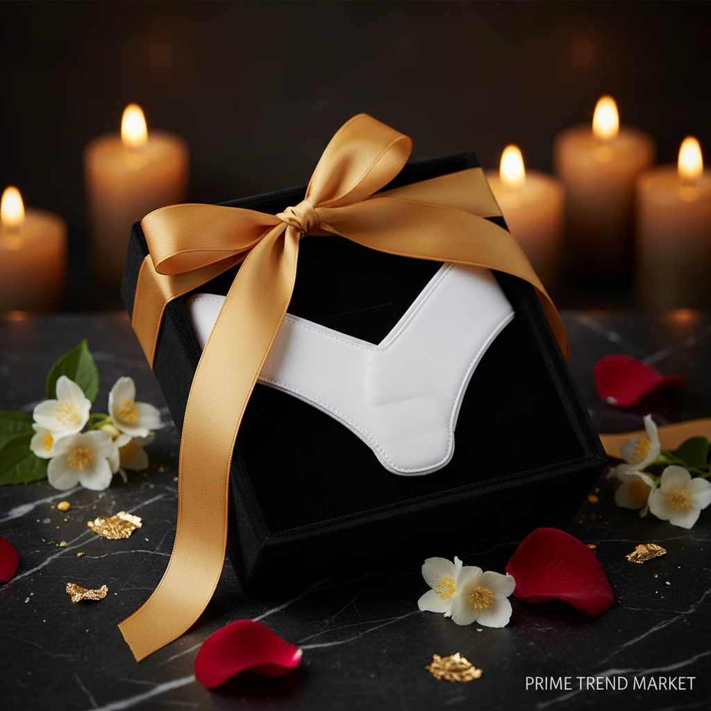 V-shape chin lifting device in premium black velvet gift box with gold satin ribbon and rose petals