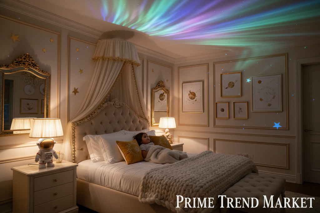 Astronaut Galaxy Projector projecting northern lights aurora in children's bedroom — Prime Trend Market