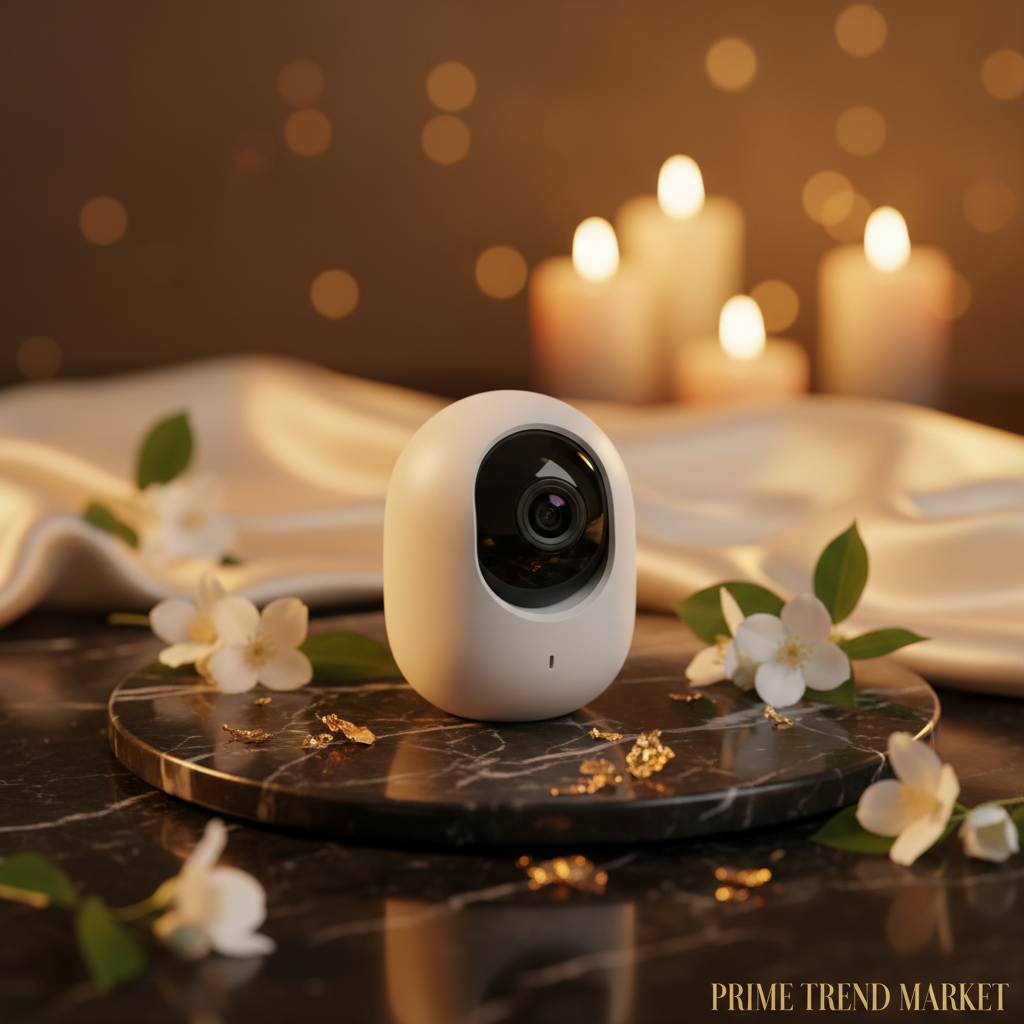 GuardView HD WiFi Mini Camera on black marble with gold accents