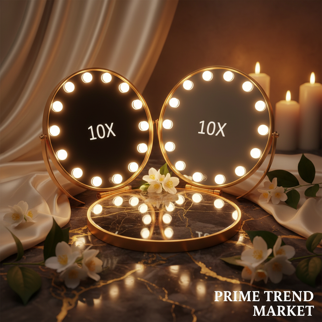 10X magnifying LED makeup mirror open on marble – Prime Trend Market