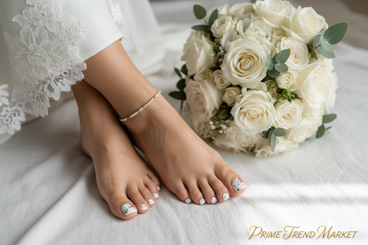 White floral toenails bridal bouquet lifestyle - Prime Trend Market