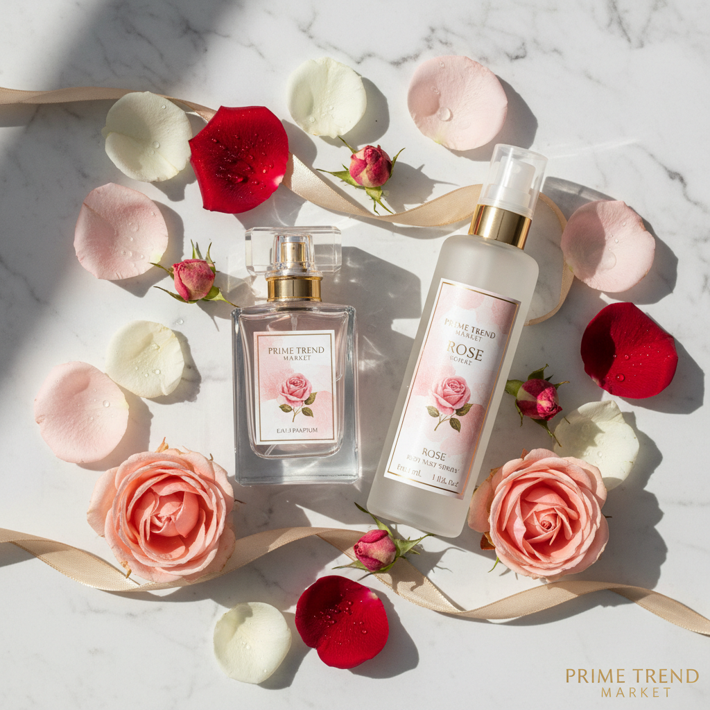 Floral Duo Gift Set — Rose EDP and Body Mist Flat Lay