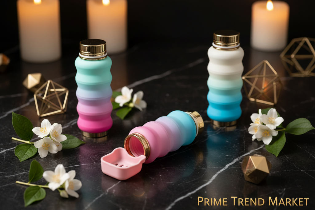 All 3 colors gradient pet water bottle flat lay