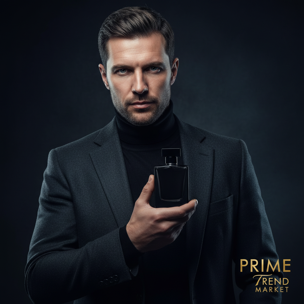 Men's Niche Fragrance black turtleneck lifestyle shot - Prime Trend Market