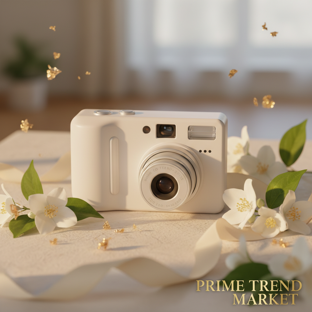 RetroSnap CCD Camera Youth White with jasmine flowers on ivory surface