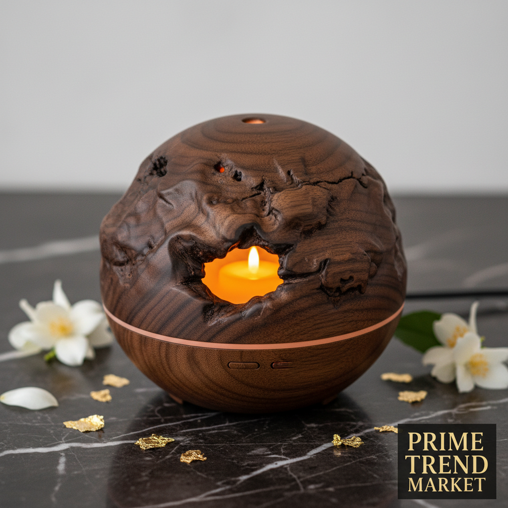 Luxury Asteroid Aromatherapy Oil Diffuser — Black Walnut Wood Grain Close Up | Prime Trend Market