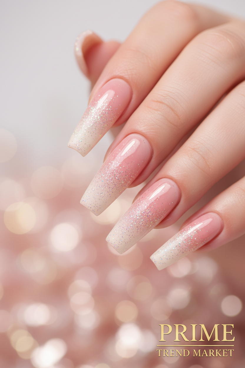 Ballet Gradient Glitter Nails — Close-Up Detail