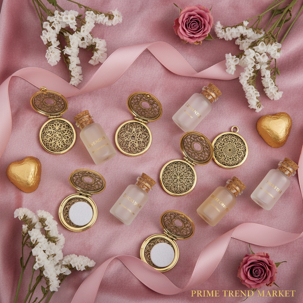 Aromatherapy Pendant Necklace — Gift Set Flat Lay