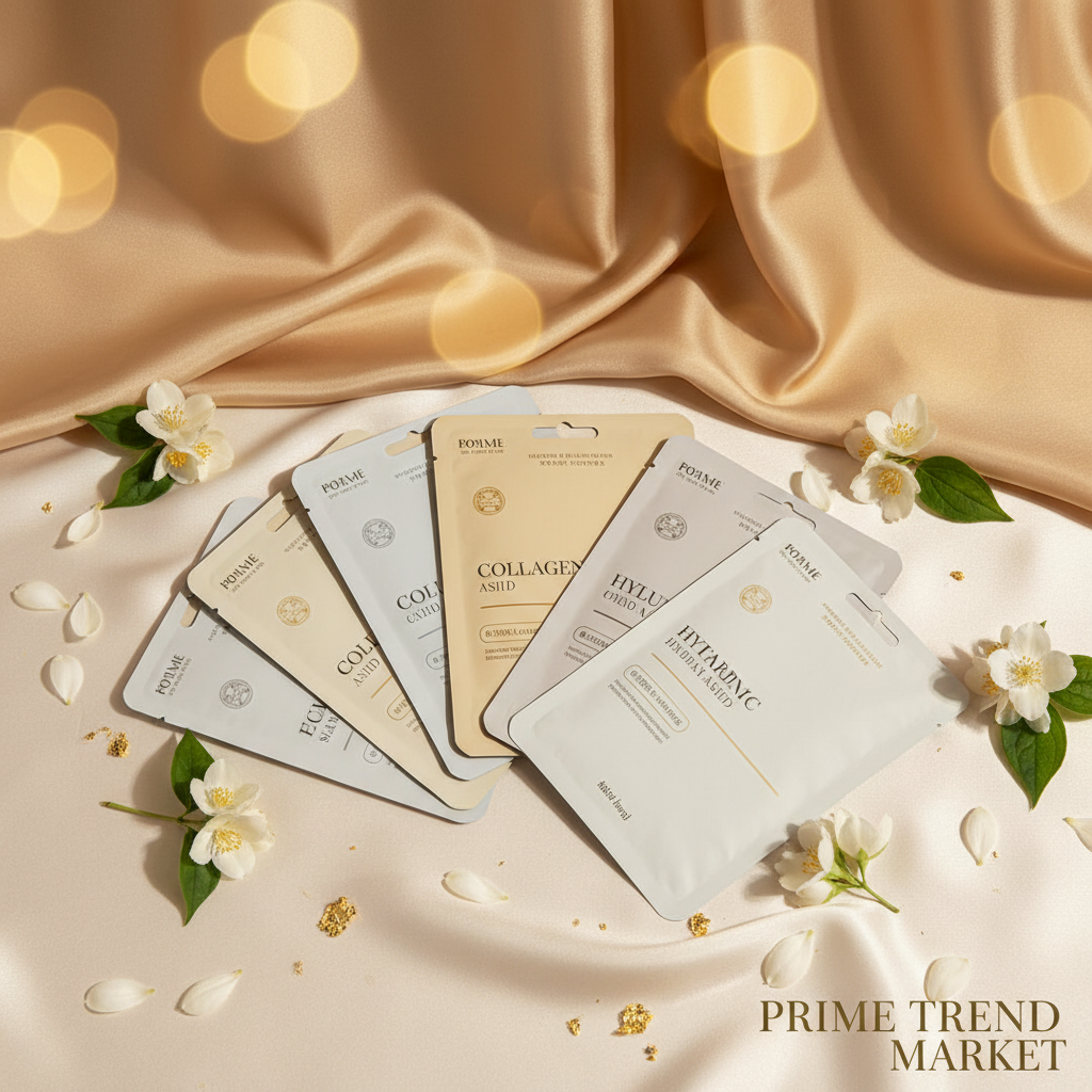 All face mask variants fanned out on cream ivory surface