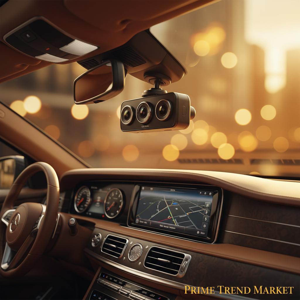 3-Channel Dash Cam mounted on luxury car windshield — Prime Trend Market