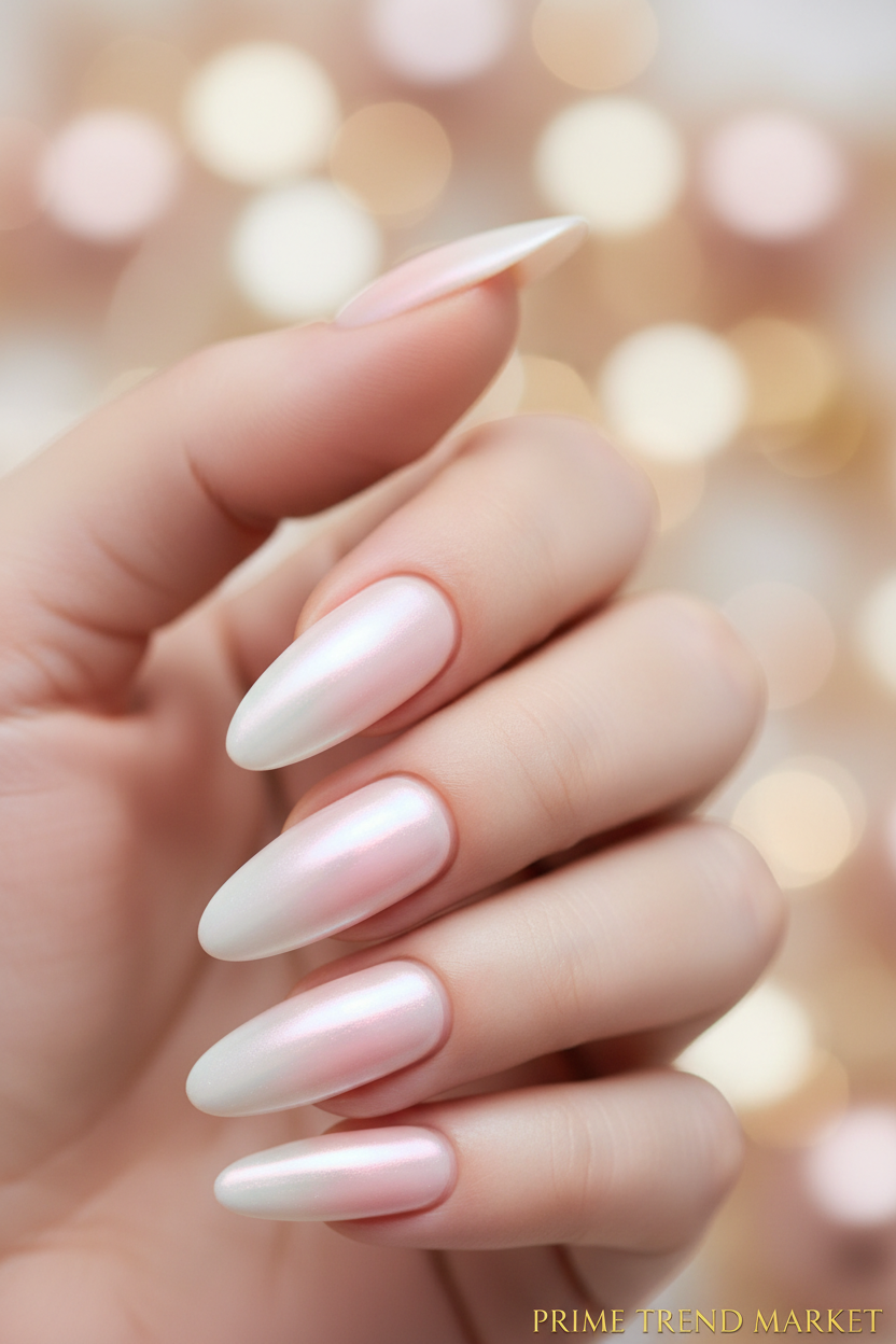 Pearl White Gradient Press-On Nails — Close-Up Detail