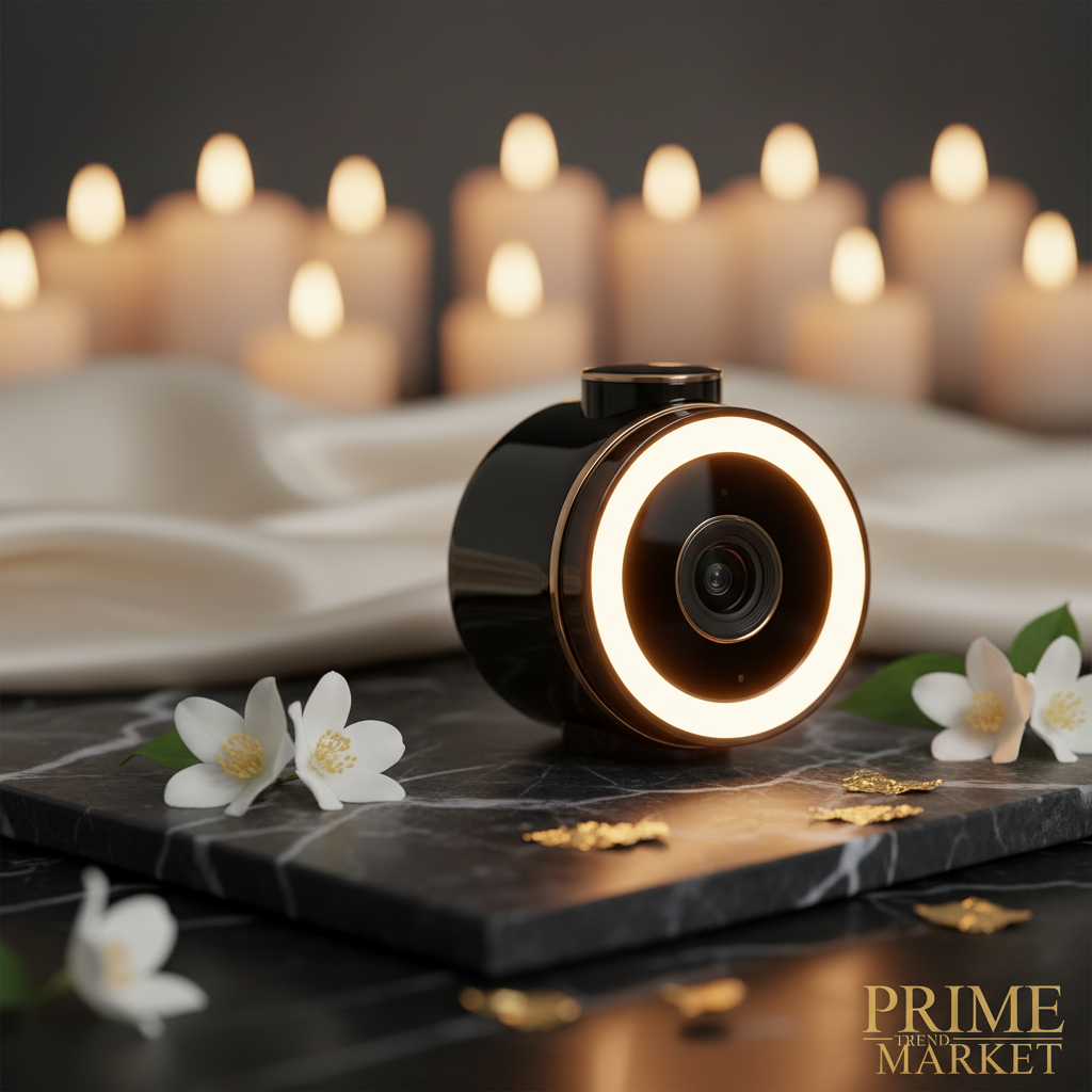 GlowShot ring light webcam hero on dark marble with jasmine