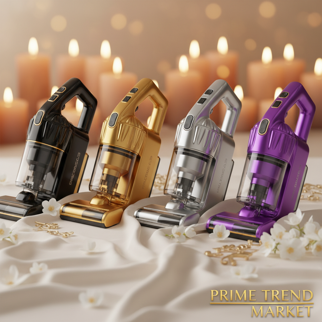 Black gold and silver purple cordless vacuum duo on cream ivory surface with jasmine petals - Prime Trend Market