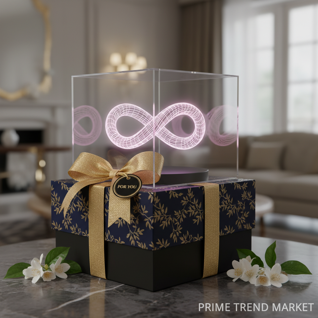 3D optical illusion LED lamp gift presentation pink purple glow gold ribbon dark marble jasmine luxury